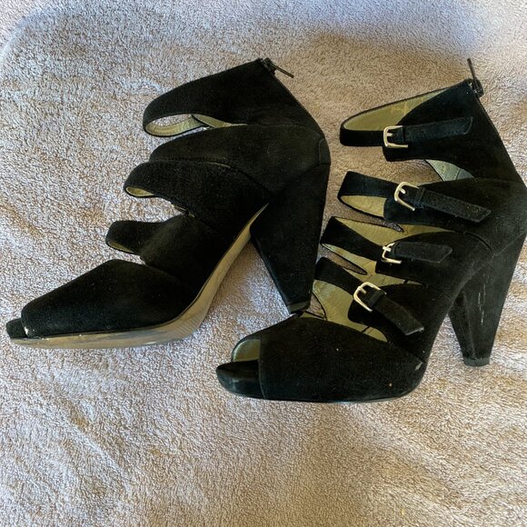 Franco Sarto Black Suede Strappy Heels – Size 8M - Picture 7 of 8